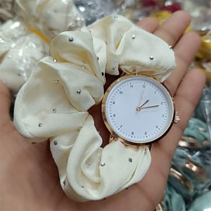 Stone Fashionable Scrunchie Watch For Women - Silky Beige