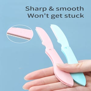 LMLTOP Folding Eyebrow Knife With Extra 2 Blades - Baby Blue