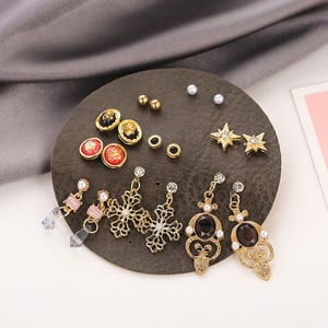 Cute Crystal Opal All-Match Earrings Set In Round Leather - 9 Pairs(62)
