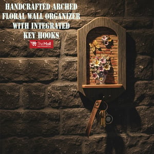 Handcrafted Arched Floral Wall Organizer with Integrated Key Hooks •
