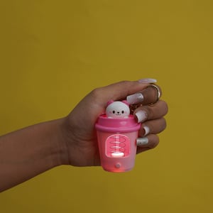 Spring Head Pop Up With Light Keyring -  Pink Cat