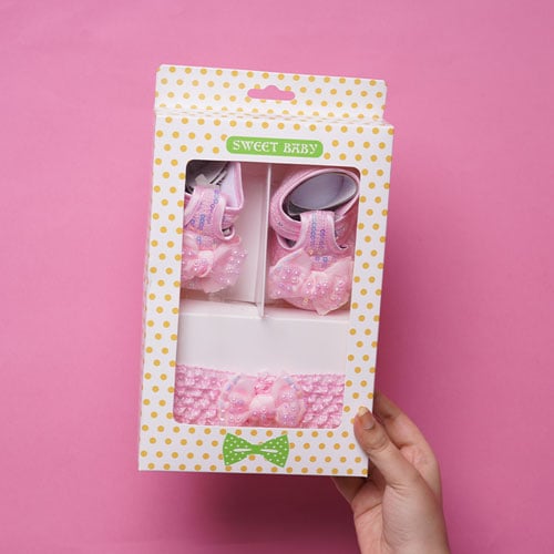 Sweet Baby Shoe & Bow Head Band - Pink