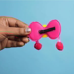 Shiny Bow Shape Pompom Hair Clip - Hot Pink