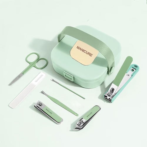 7pcs Manicure Set Box With Holder - Seafoam Green