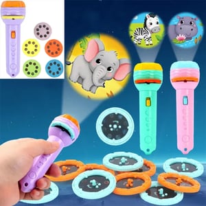 Educational Mini Flashlight Projector With 40 Pattern 5 Slides For Kids - Purple