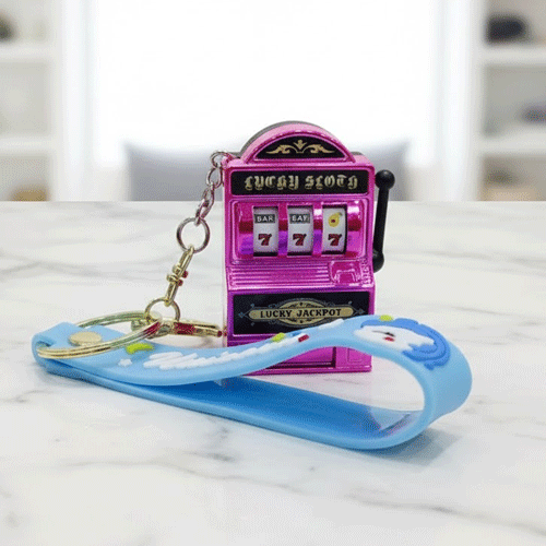 Lucky Jackpot Machine Toy Key Ring - Hot Pink
