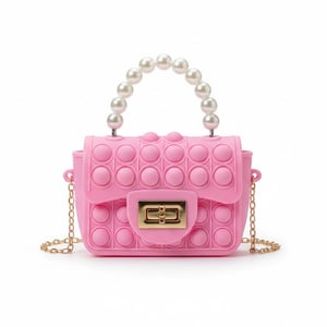 Pearl Handle Silicone Pop-It Bag For Baby Girl - Pink