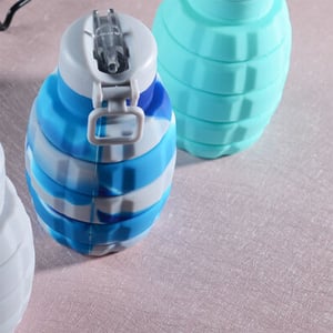 Grenade Shaped Foldable Silicone Bottle - Blue