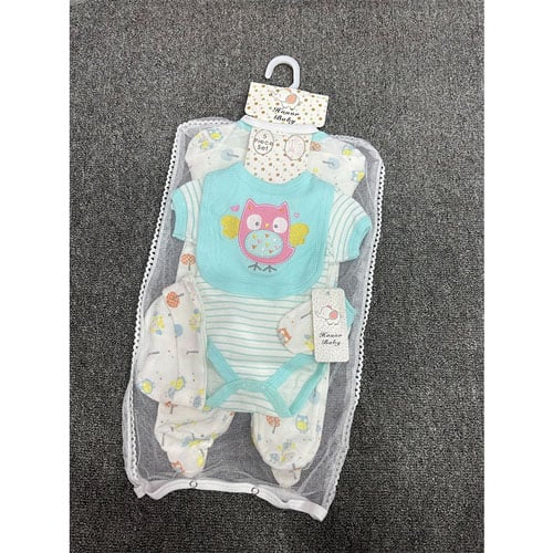 Honor Baby 6-9 Months Romper Suit 5pcs Set - Blue Owl