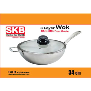 SKB 3 Layer Wok with Glass Lid - 34cm