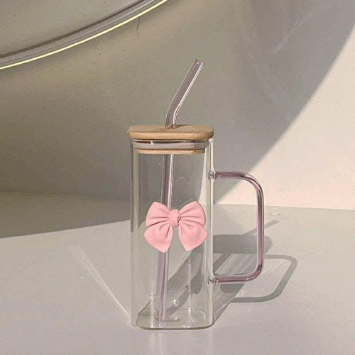 Square Shape Pookie Mug With Straw - Pink