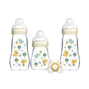 MAM Premium Glass Baby Bottle Starter Set with Newborn Soother (0702)