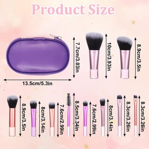 10pcs Premium Mini Makeup Brush Set With Zip Pouch - Pink Purple