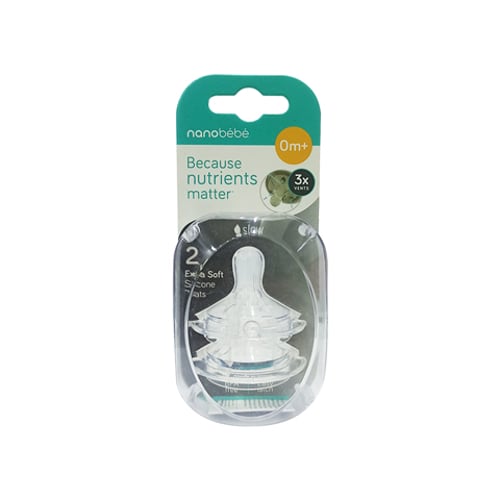 Nanobebe Silicone Teats Slow Flow 0m+ - 2pc (8142)