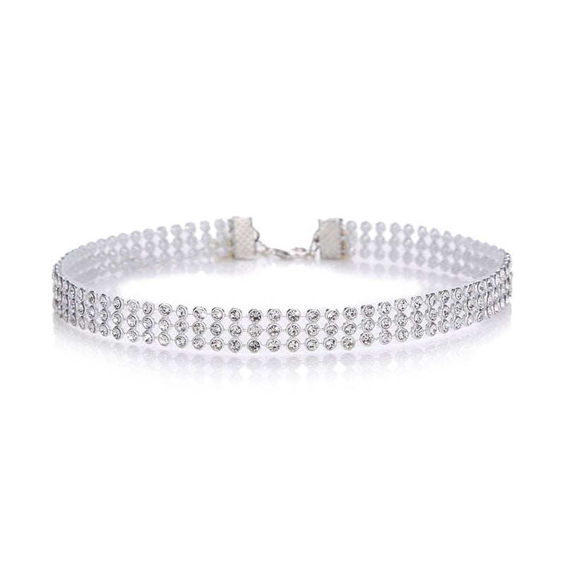 Crystal Rhinestone Choker Women Wedding Necklace - Three Layer