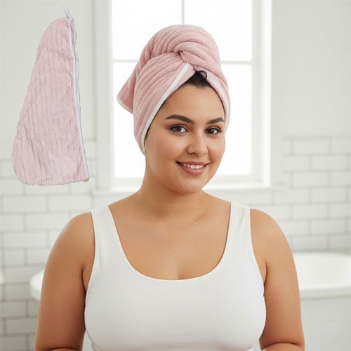 Ultra Soft Hair Wrap & Fleece Bath Towel - Baby Pink
