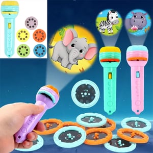 Educational Mini Flashlight Projector With 40 Pattern 5 Slides For Kids - Light Mint