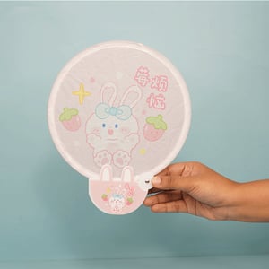 Folding Round Handheld Fan - Pink Rabbit