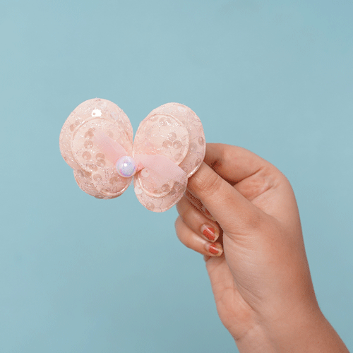 Double Layer Butterfly With Pearl Hair Clip - Peach Pink
