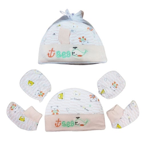 Whiz Kid Cap Hand Gloves Socks Set - Peach