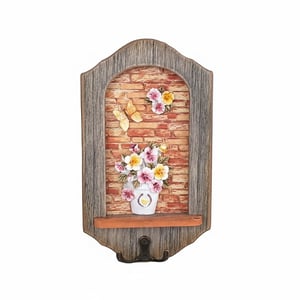 Handcrafted Arched Floral Wall Organizer with Integrated Key Hooks •