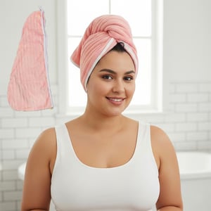 Ultra Soft Hair Wrap & Fleece Bath Towel - Peach Pink