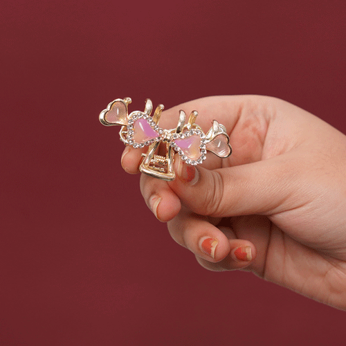 Heart Leaf With Stone Hair Clip - Purple