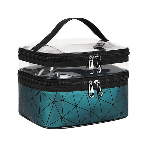 Double Layer Transparent Makeup Storage Bag - Green