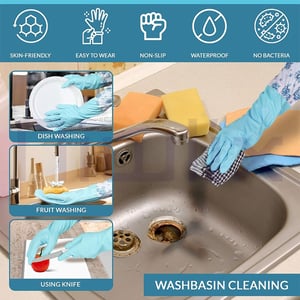 Disposable Rubber Hand Gloves With Floral Print - Sky Blue