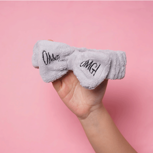 New Ladies Embroidered Makeup Washing Hairband - Gray