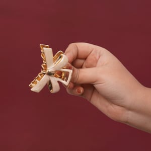 Bow Tie Shape Metal Hair Clip - Cream
