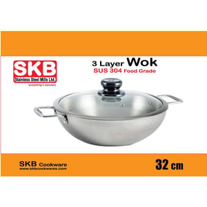 SKB 3 Layer Wok with Glass Lid - 32cm