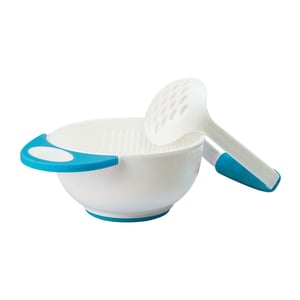 Baby Food Masher and Serve Bowl - Sky Blue & White