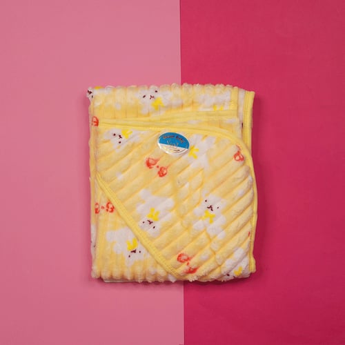Baby Super Soft 100% Cotton Blanket With Hood - Yellow