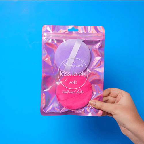Kiss Lovely 2pcs Soft Makeup Puff Set - Purple & Hot Pink