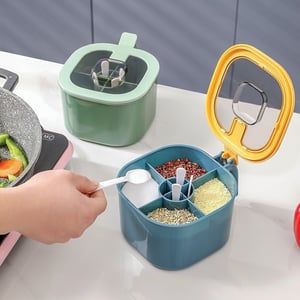 4 Grid Spices Storage Box With 4 Spoon - Yellow