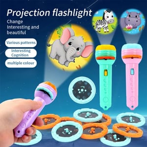 Educational Mini Flashlight Projector With 40 Pattern 5 Slides For Kids - Light Mint