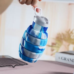 Grenade Shaped Foldable Silicone Bottle - Blue