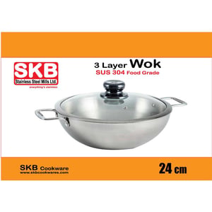 SKB 3 Layer Wok with Glass Lid - 24cm