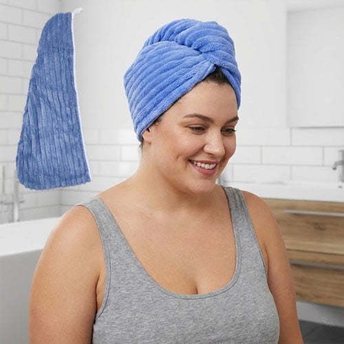 Ultra Soft Hair Wrap & Fleece Bath Towel - Blue