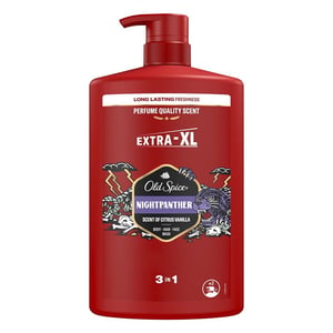 Old Spice Extra-XL Nightpanther Scent Of Citrus Vanilla 3 In 1 Body Hair Face Wash 1L •