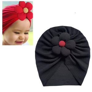 Baby Turban Cap Flower - Black