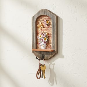 Handcrafted Arched Floral Wall Organizer with Integrated Key Hooks •