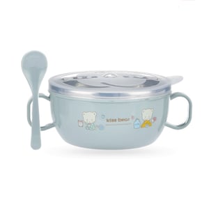Kiss Bear Stainless Steel Insulated Baby Feeding Bowl Set - Payne Gray