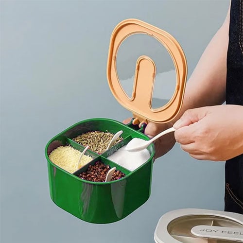 4 in 1 Partition Kitchen Spice Box - Green