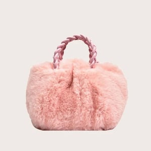 Fluffy Cozy Women PU Leather Handle Crossbody Bag