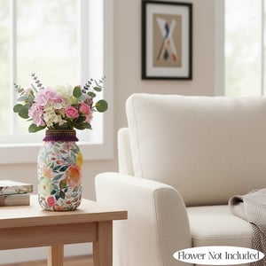 Floral Printed Glass Vase - Multi-Color Rose