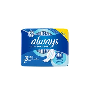 Always Ultra Day & Night Sanitary Pads With Wings Size 3 - 9 pads