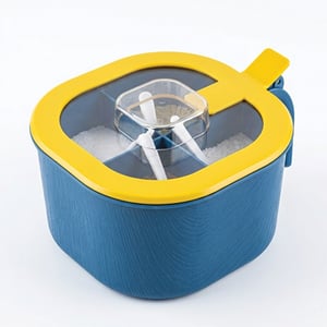 4 Grid Spices Storage Box With 4 Spoon - Yellow