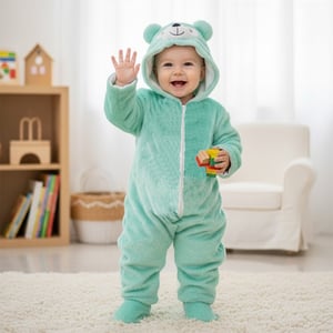 Winter Teddy Romper For Baby - Light Cyan Medium